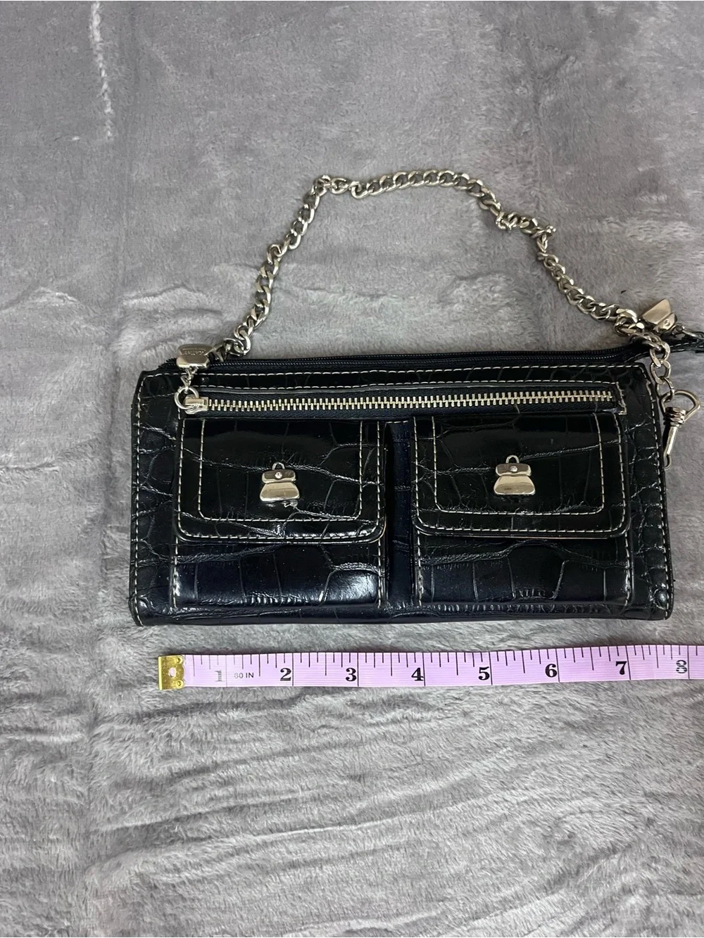 Guess Black Croc-Embossed Chain Wristlet - Unknown Brand